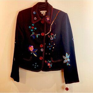 ZARA BASIC Sz S Embroidered Sequins Rhinestones Linen Blend Blazer Jacket  NWOT